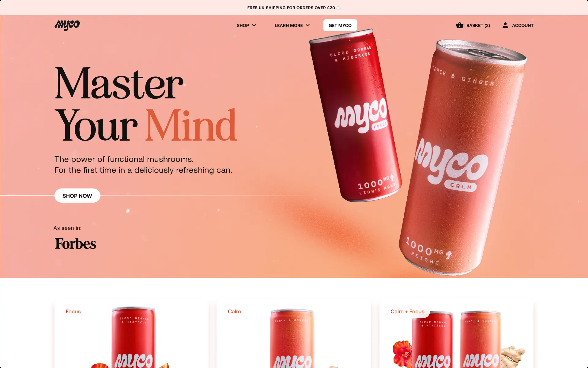Myco e-commerce website homepage