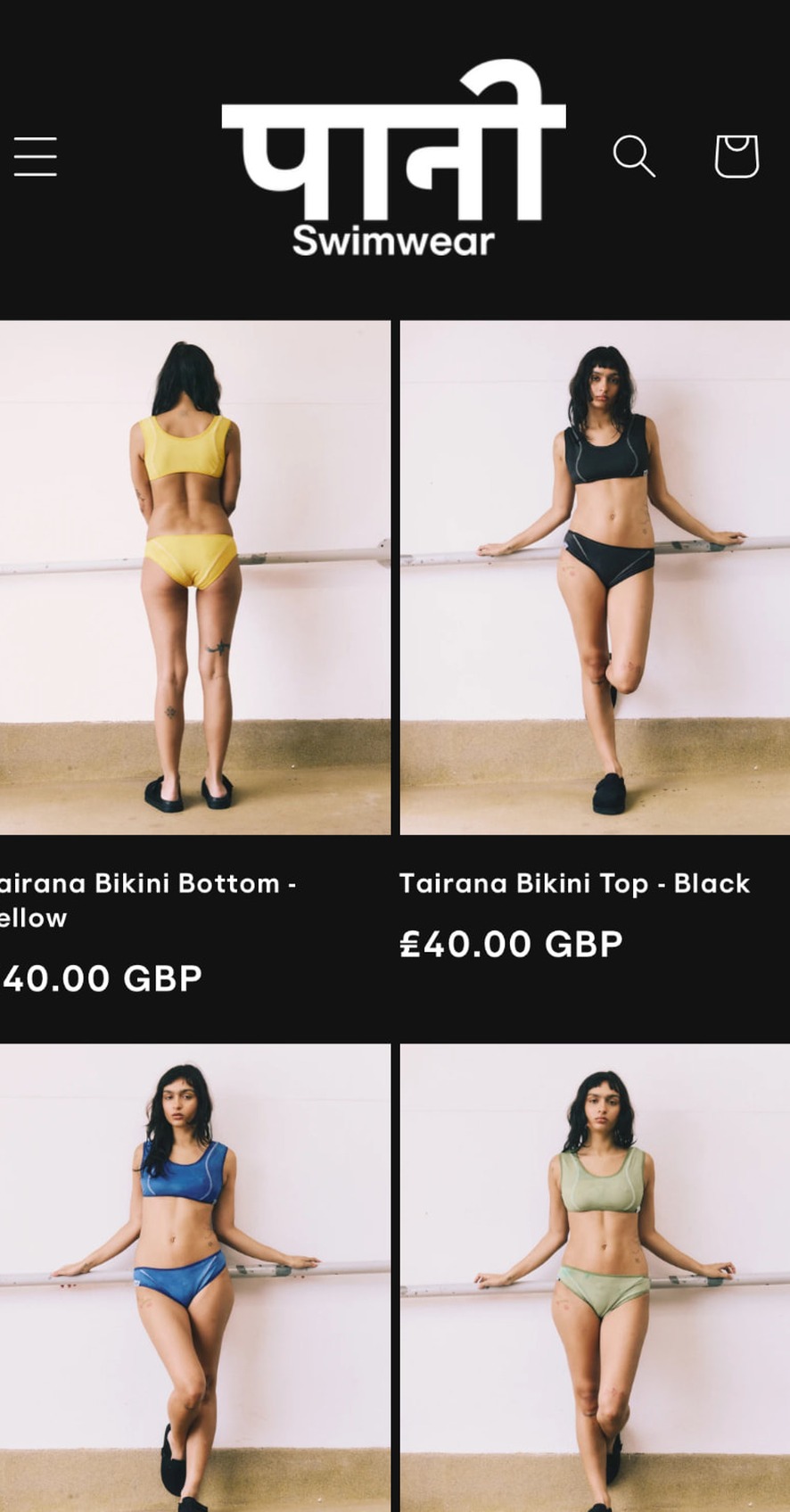 PANI London fashion e-commerce website shown on a mobile phone
